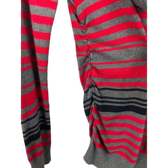 Rina Rossi Womens Size Medium Gray Red Striped Tunic Sweater Cowl Neck - Picture 4 of 8